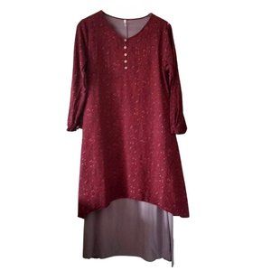 Red & Brown Floral Cottagecore/Renaissance Fair Layered Dress Large